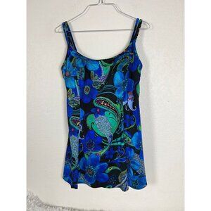 Croft & Barrow 12 Swimsuit Dress One Piece Bathing Suit Floral Paisley Blue